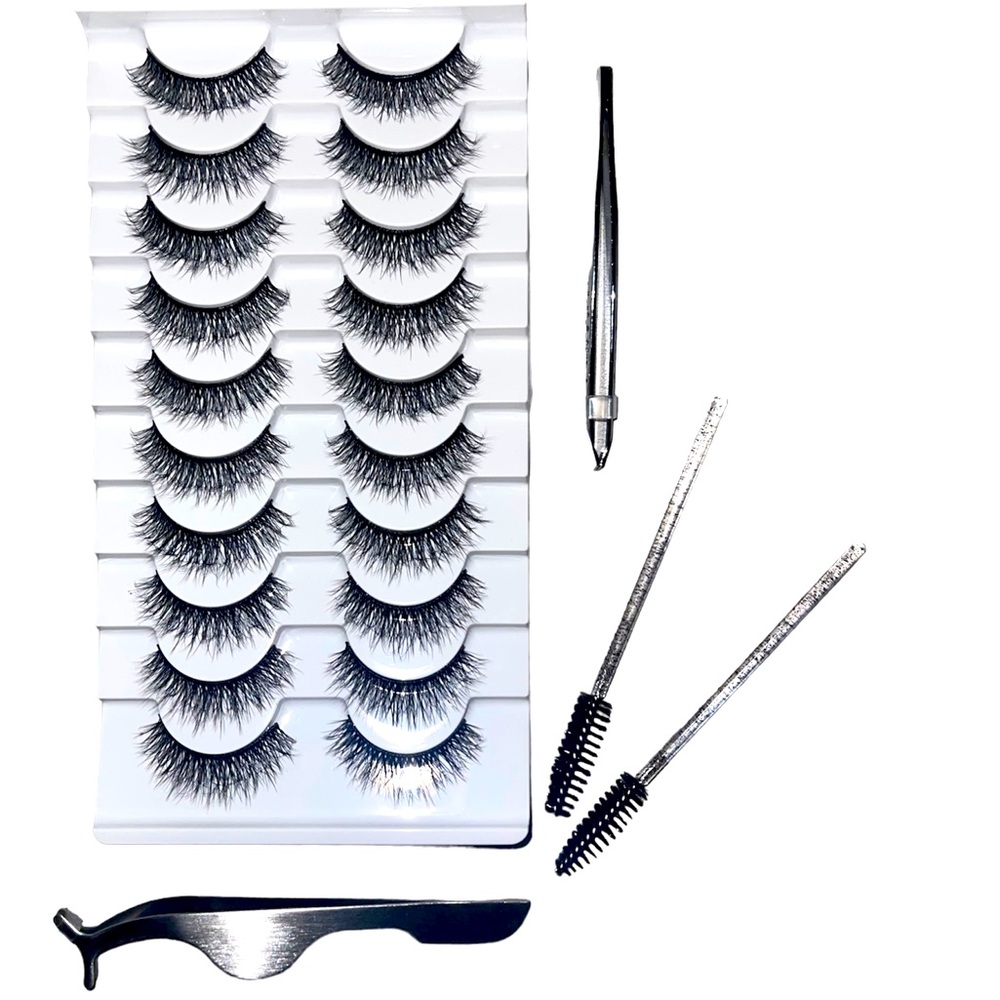 10 Natural whispy Eyelashes & 4pcs Tool Set